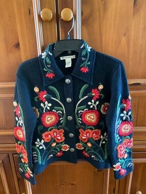 Embroidered Black Boiled Wool Jacket